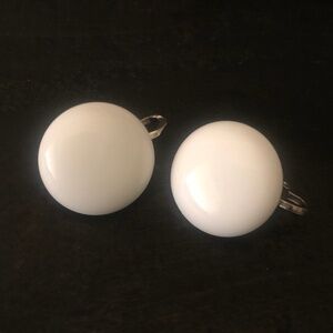 White Button Clip-On Earrings